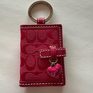 Coach Kids Hot Pink Signature Key Ring Wallet with Heart Charm